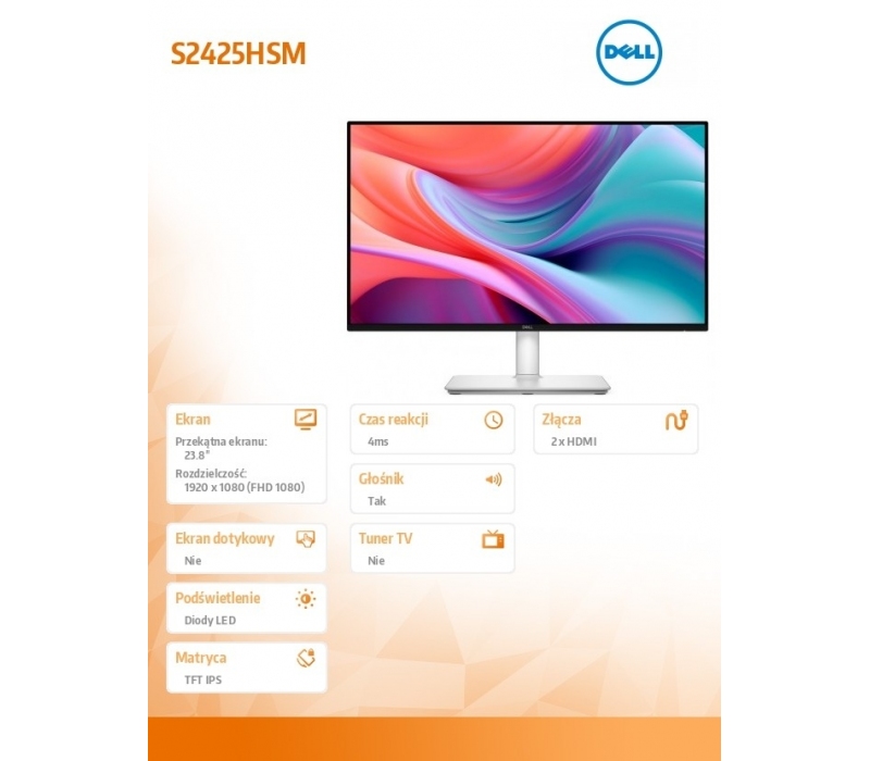 464177 Monitor 23.8" IPS Dell 210-BSZD 1920x1080  16:9 Srebrny
