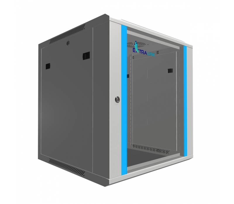 464684 Extralink Szafka wisząca rack 12U 600x600 szara szklane drzwi 