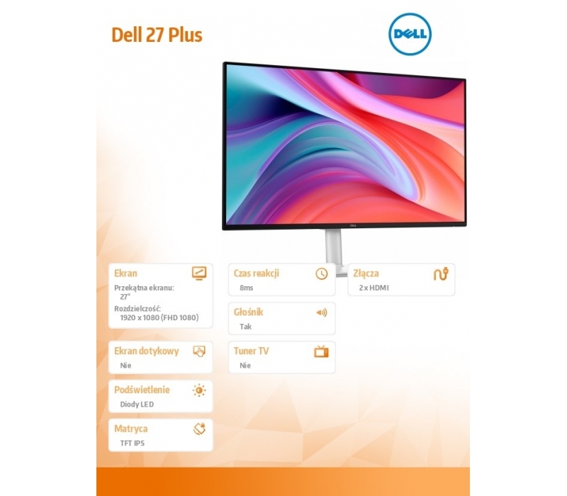 465102 Monitor 27" IPS Dell 210-BSZF 1920x1080  16:9 Biały