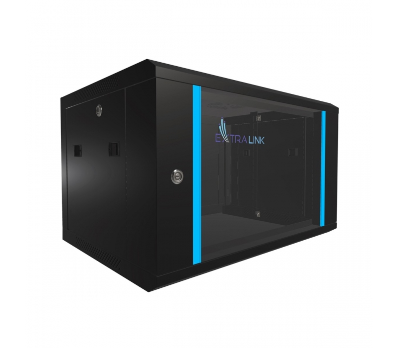 465362 Extralink Szafka wisząca rack 6U 600x450 czarna szklane drzwi 