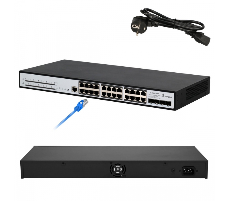 465580 Extralink Przełącznik zarządzalny PoE Chiron Pro 24xRJ45 1000mb/s PoE, 4xSFP+  L3, 370W 