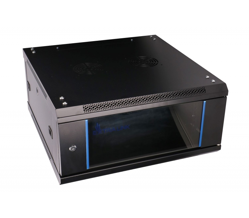 467163 Extralink Szafka wisząca rack 4U 600x600 czarna szklane drzwi