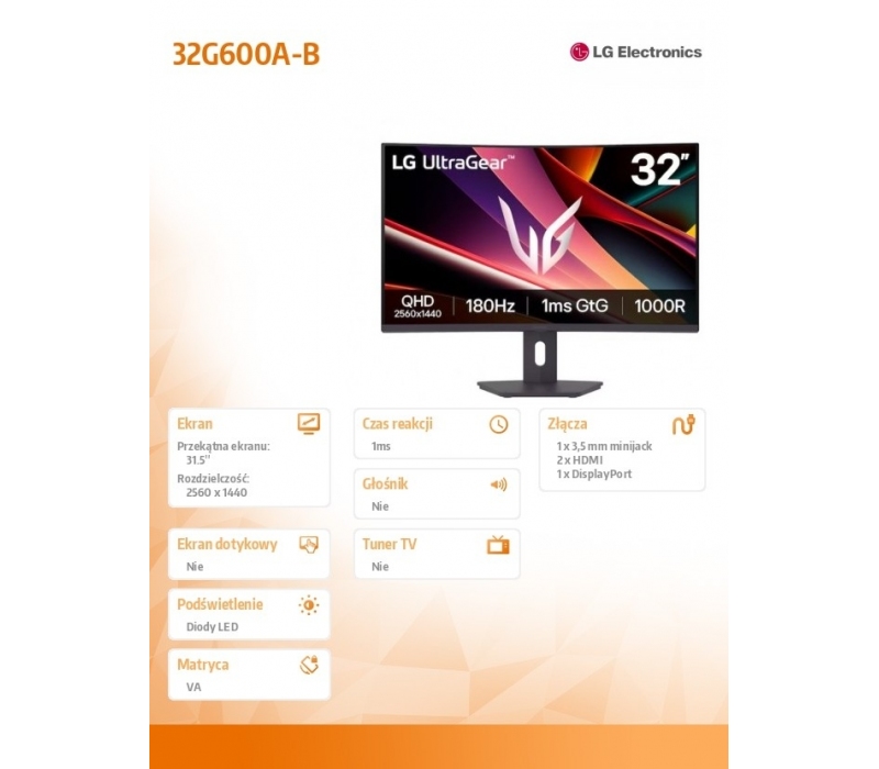 467828 Monitor 31.5" VA LG Electronics 32G600A-B.AEUQ 2560x1440 16:9 Czarny