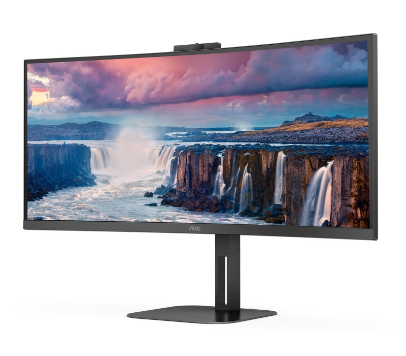 467922 Monitor AOC CU34V5CW/BK/34" WQHD VA/21:9/100 Hz/1500R/HDMI/DP/USB HUB/CAM/GŁOŚNIKI/3 lata carry-in
