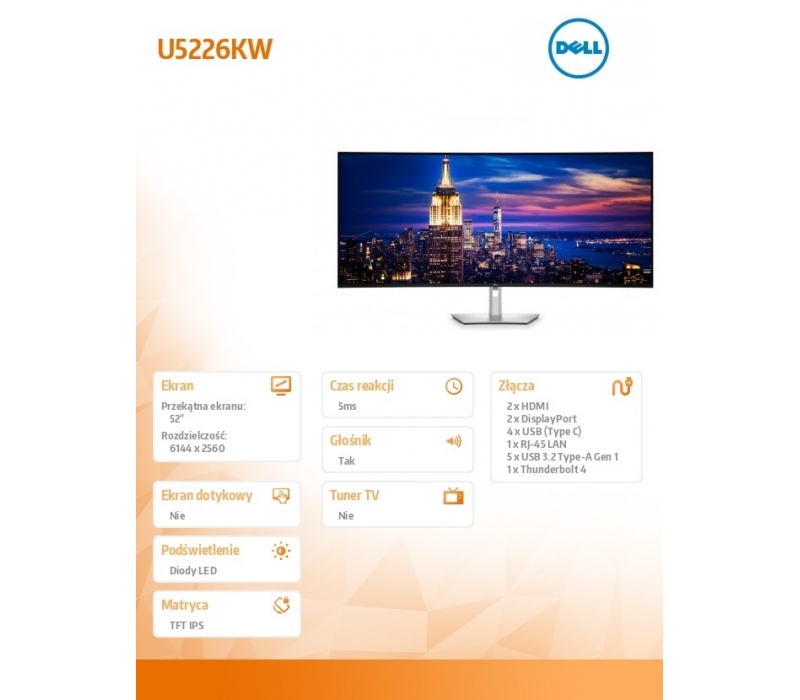 469569 Monitor 52" IPS Dell 210-BTFW 6144x2560 21:9 Srebrny