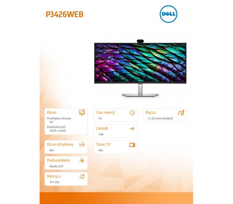471180 Monitor 34" IPS Dell 210-BVHQ 3440x1440 21:9 Czarny