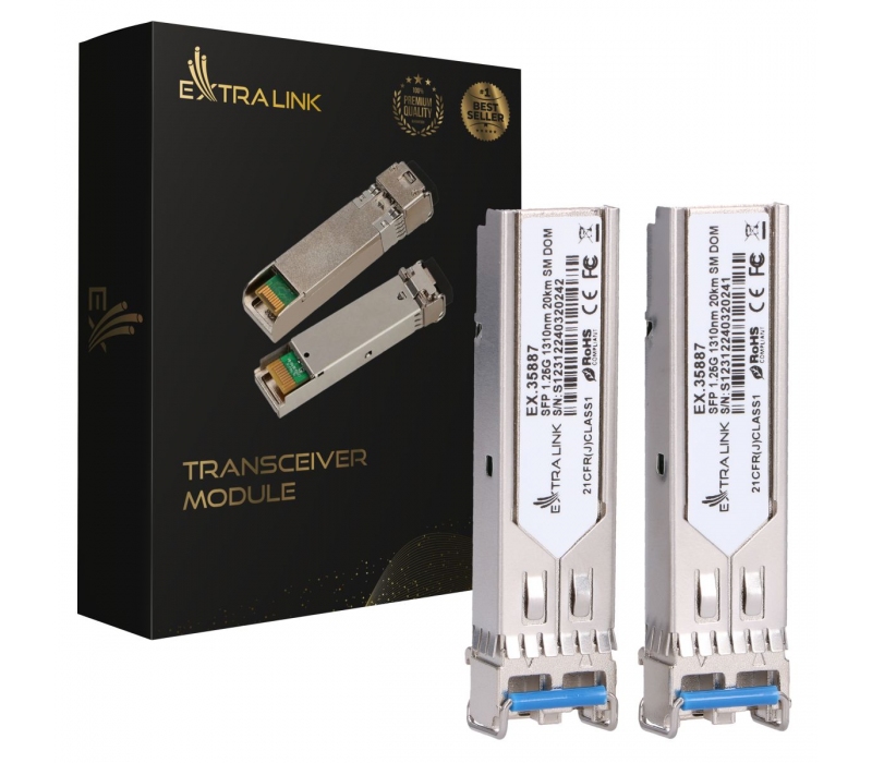 471891 Extralink SFP 1.25G 2-pack | Moduł SFP | 1,25Gbps, LC/UPC, 1310nm, 20km, single mode, DOM