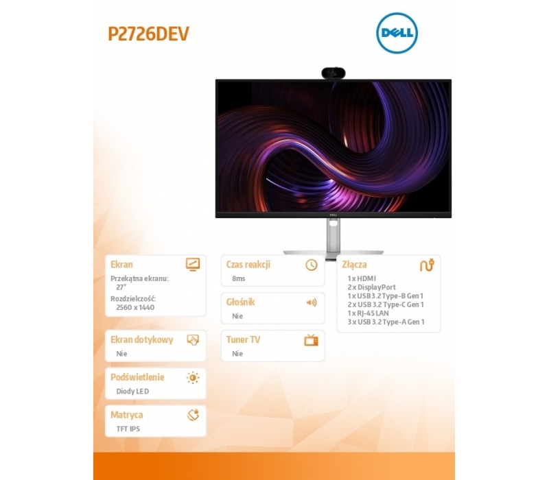 472195 Monitor 27" IPS Dell 210-BVHV 2560x1440 16:9 Czarny
