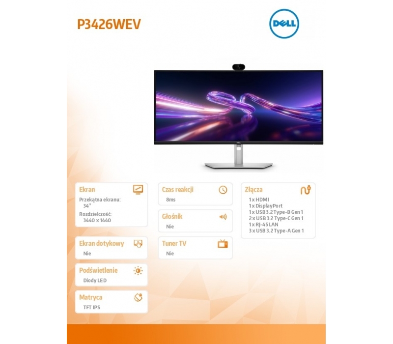 472203 Monitor 34" IPS Dell 210-BVHT 3440x1440 21:9 Czarny