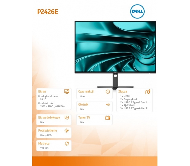 472215 Monitor 24.1" IPS Dell 210-BVJT 1920x1200  16:10 Szary