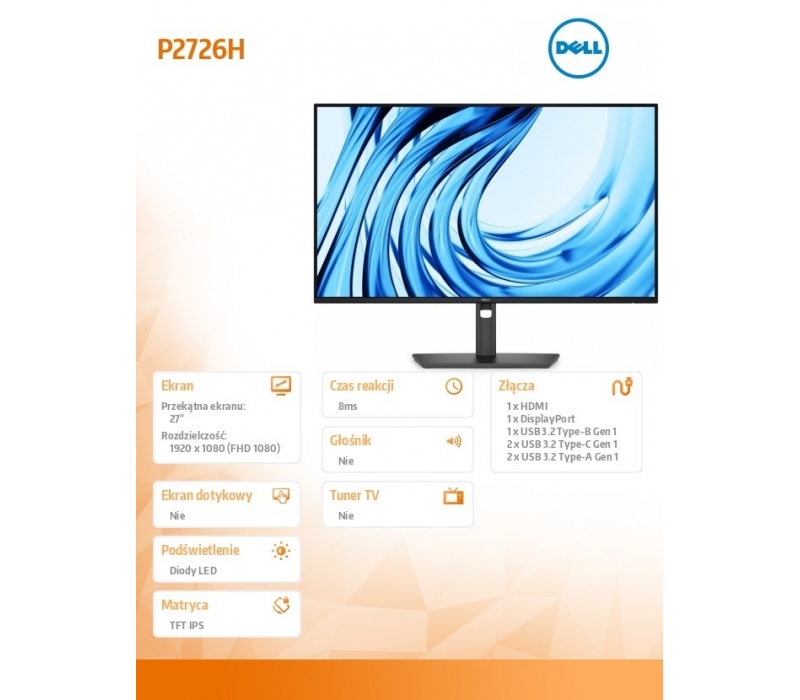 472229 Monitor 27" IPS Dell 210-BVKP 1920x1080  16:9 Szary