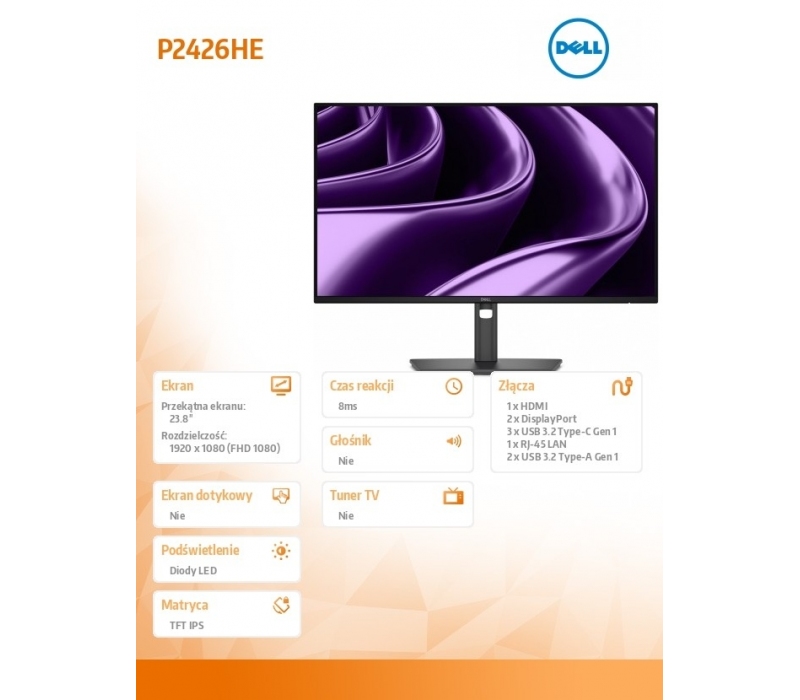 472396 Monitor 23.8" IPS Dell 210-BVKN 1920x1080  16:9 Szary