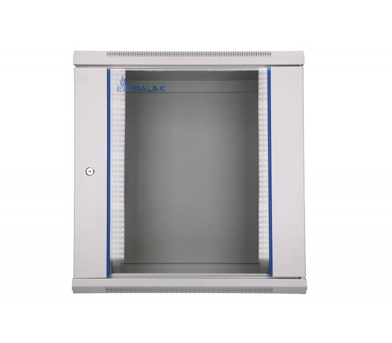 474391 Extralink Szafka wisząca rack 12U 600x450 szara szklane drzwi 