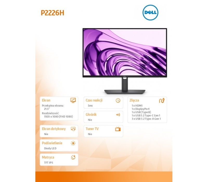 474791 Monitor 21.5" IPS Dell 210-BVJQ 1920x1080  16:9 Czarny