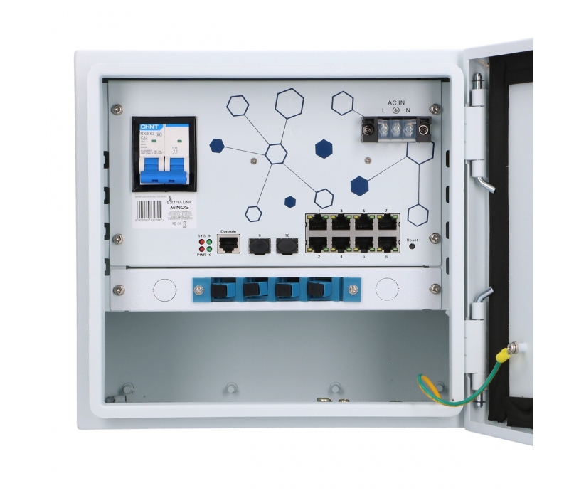 475799 Extralink Minos | Zewnętrzny switch PoE | 8x RJ45 1000Mb/s PoE, 2x SFP, 200W, L2, aktywne chłodzenie
