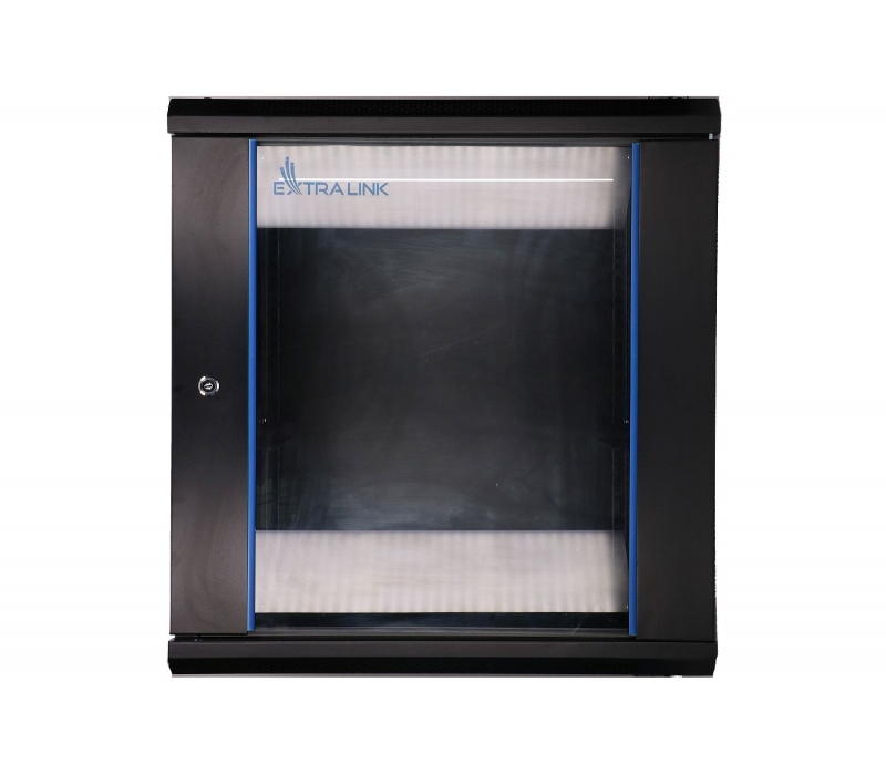 476295 Extralink Szafka wisząca rack 12U 600x600 czarna szklane drzwi 