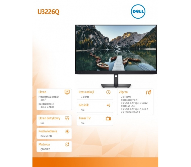 476723 Monitor 31.5" QD OLED Dell 210-BVCP 3840x2160 16:9 Szary