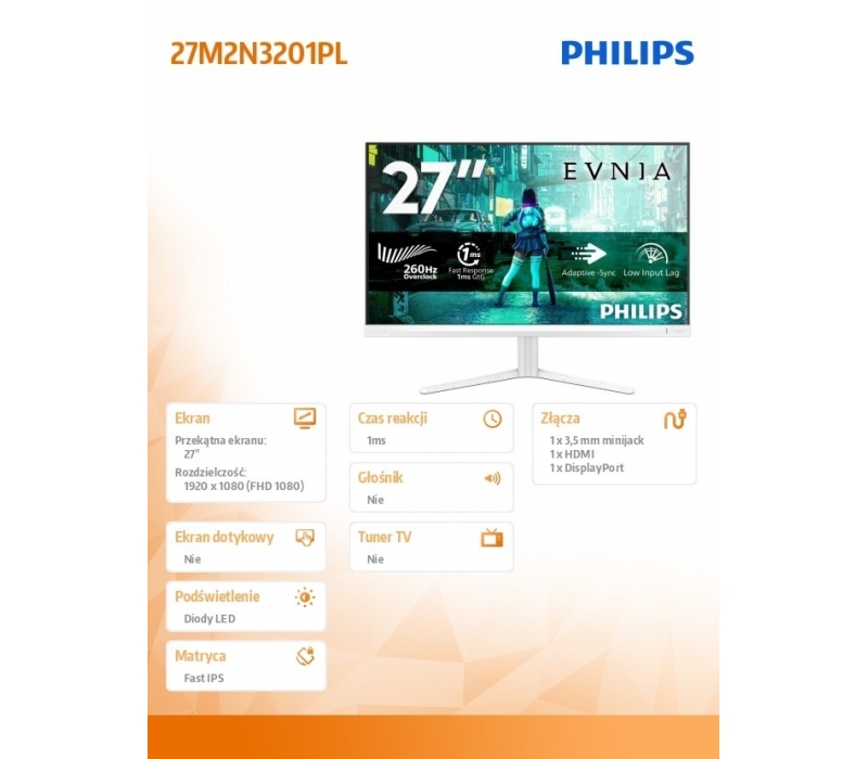 477588 Monitor 27" Fast IPS Philips 27M2N3201PL/00 1920x1080  16:9 Biały