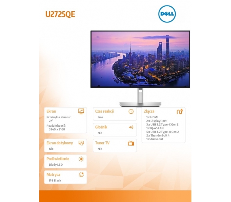478765 Monitor 27" IPS Black Dell 210-BQTL 3840x2160 16:9 Srebrny