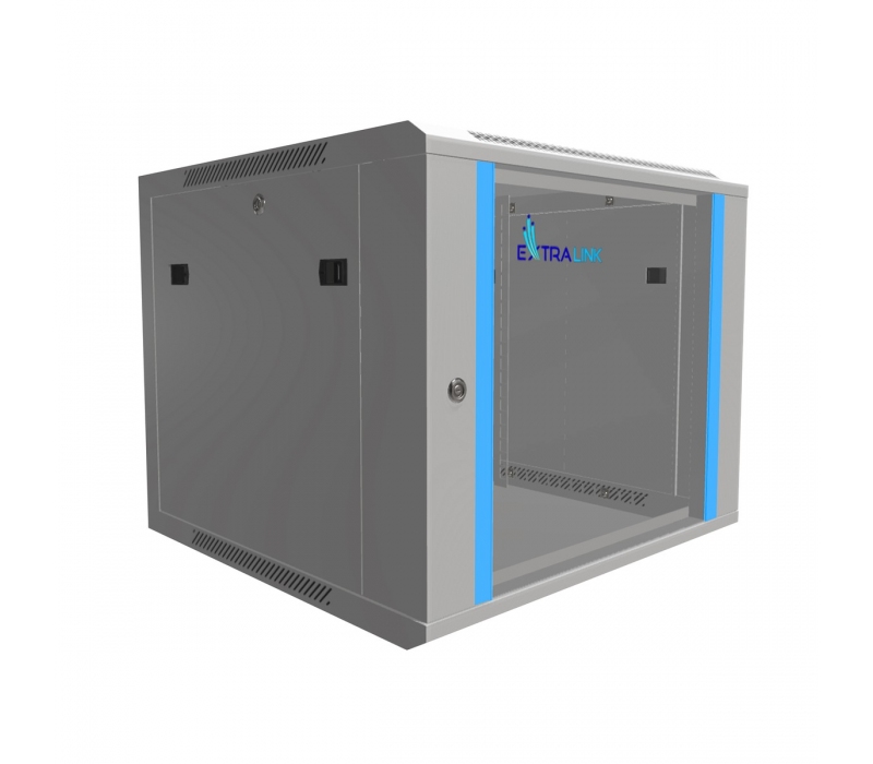 479936 Extralink Szafka wisząca rack 9U 600x600 szara szklane drzwi 