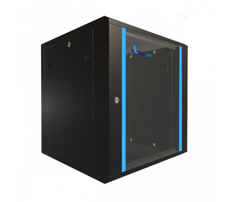 481052 Extralink Szafka wisząca rack 12U 600x600 czarna szklane drzwi 