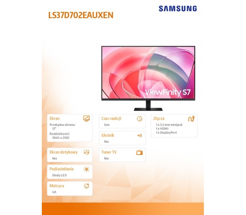 482879 Monitor 37" VA Samsung LS37D702EAUXEN 3840x2160 16:9 Czarny