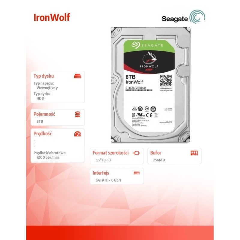 61115 Seagate Dysk IronWolf 8TB 3,5 256MB ST8000VN004